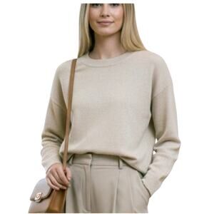 MODERN CITIZEN Women’s Linen Blend Popover Crewneck Tan Sweater